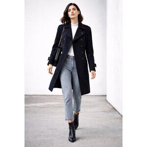 OPERATIONS NYC Black Wool Cashmere Military Peacoat Trench Coat Small USA Made